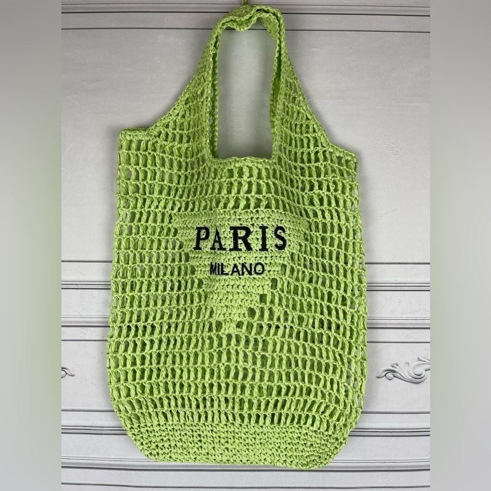 Bohemian Green Straw Summer Travel Fashion Casual Shoulder Beach Tote Bag - Picture 2 of 8
